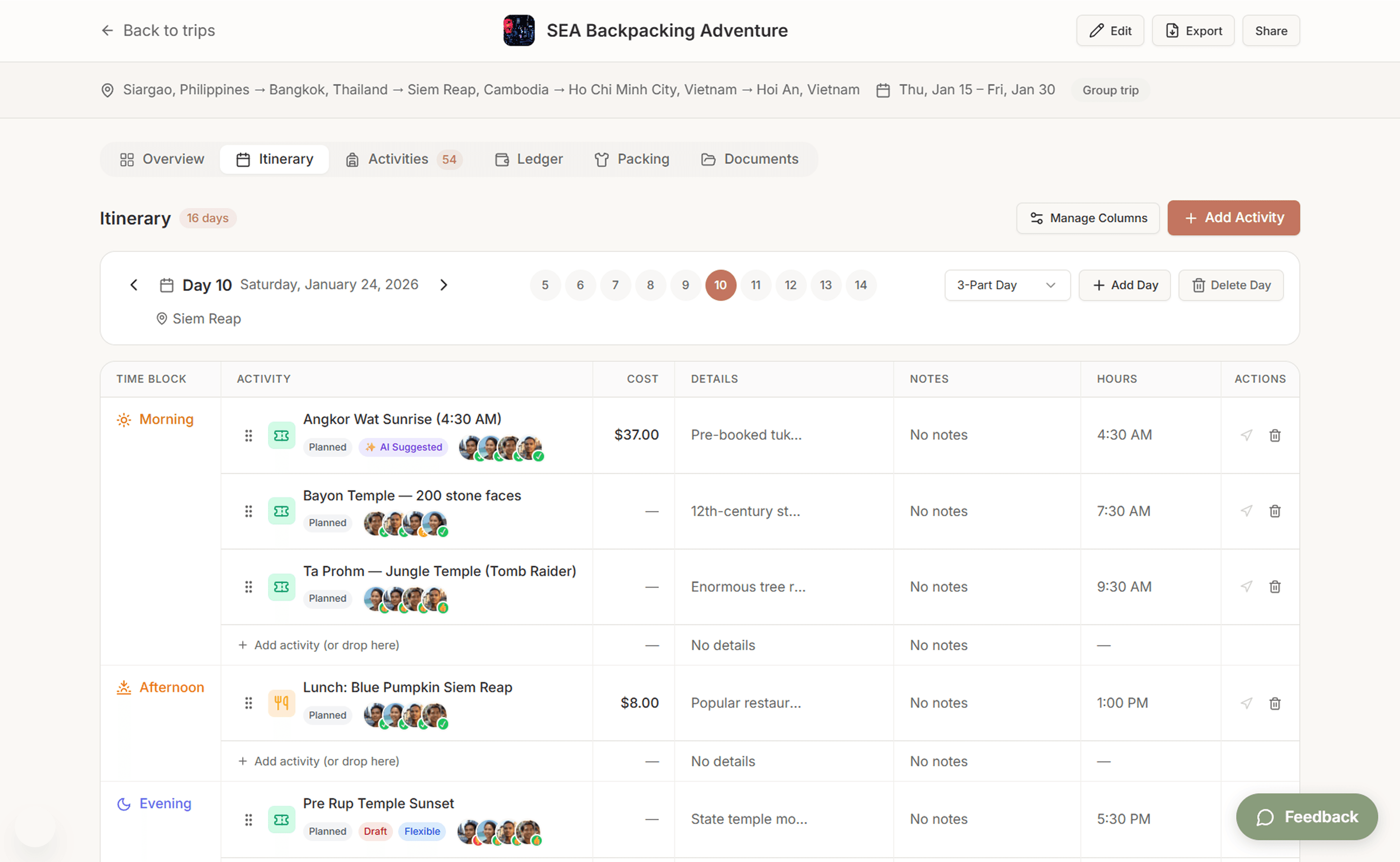 WanderKit itinerary — day-by-day planner